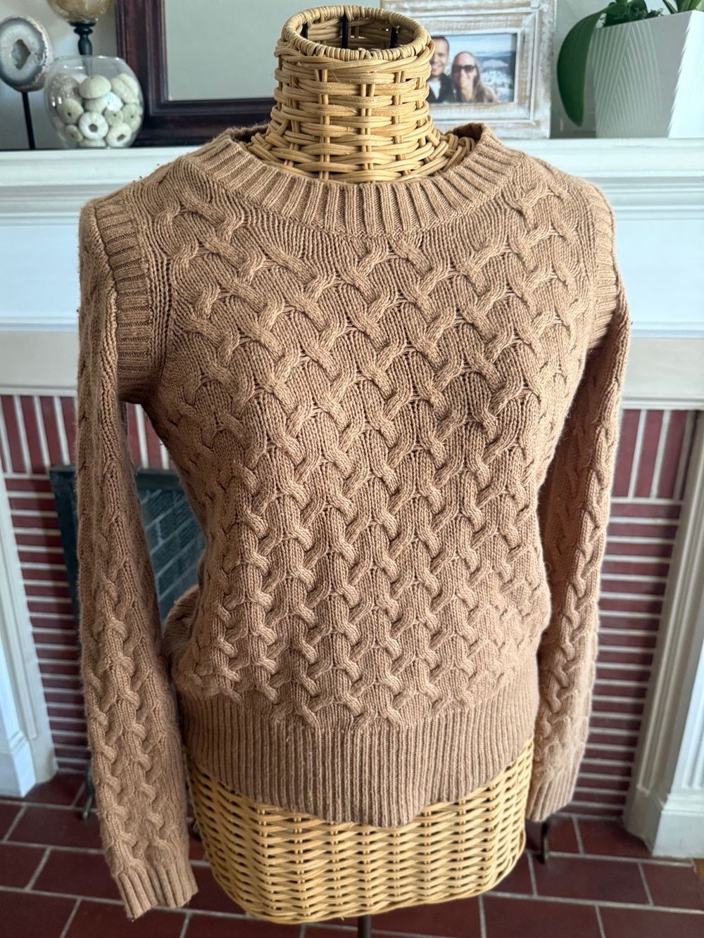 J. Crew camel cable knit wool angora blend sweater Small